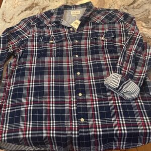 Lucky Brand Blue and Red Plaid Button-Up Shirt, New with Tags
